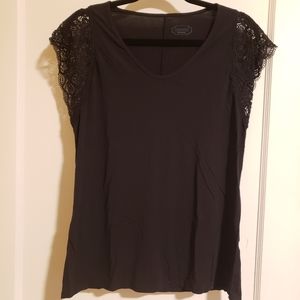 Black Soft T shirt with lace cap sleeve